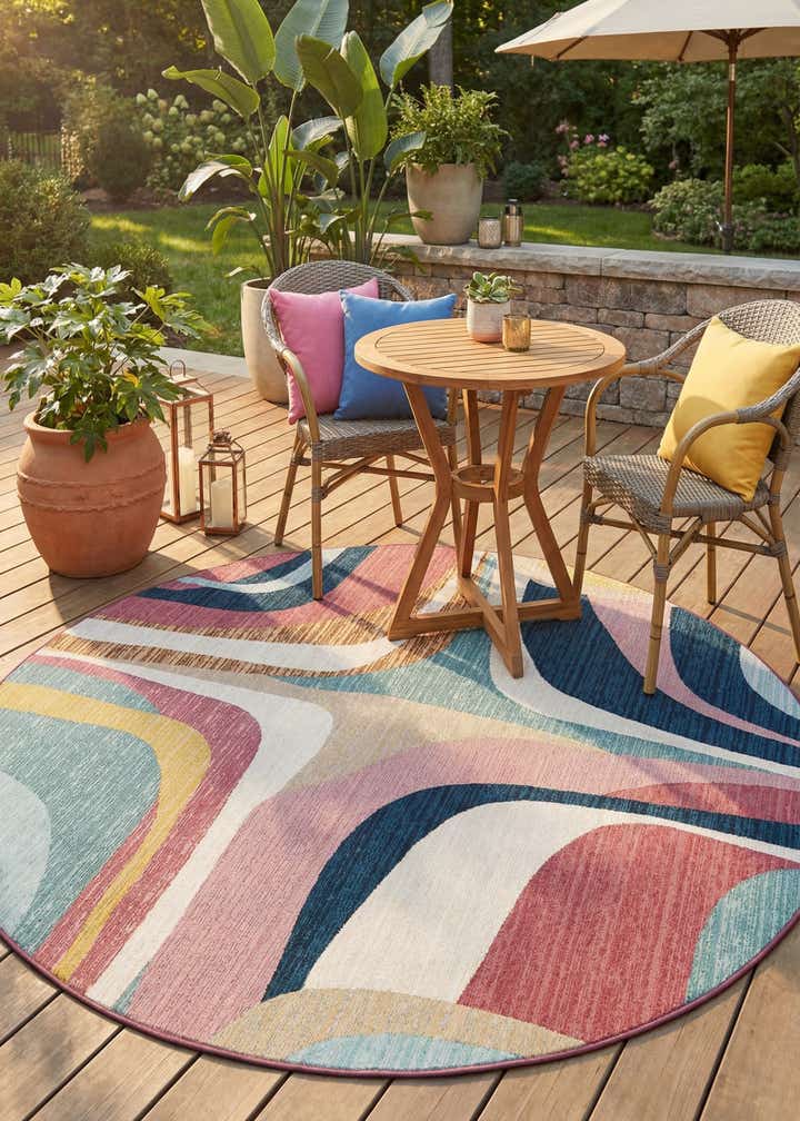 7' 10 x 7' 10 Easy-Clean Modern Indoor / Outdoor Round Rug
