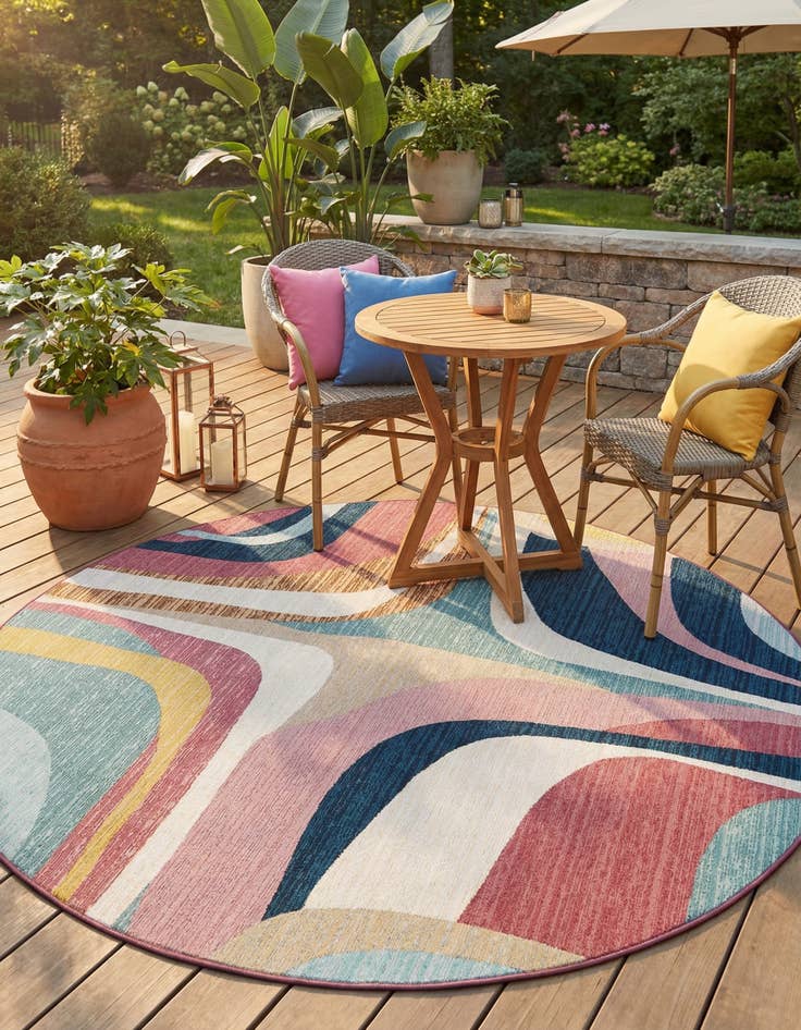 Detail image of 7' 10 x 7' 10  Washable Modern Indoor / Outdoor Round Rug
