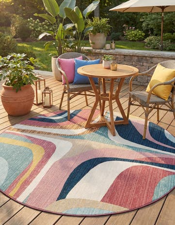 7' 10 x 7' 10 Easy-Clean Modern Indoor / Outdoor Round Rug
