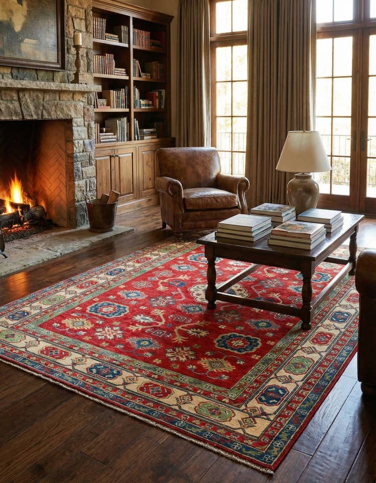 Detail image of  5' 7 x 8'  Hand Knotted Kazak Rug