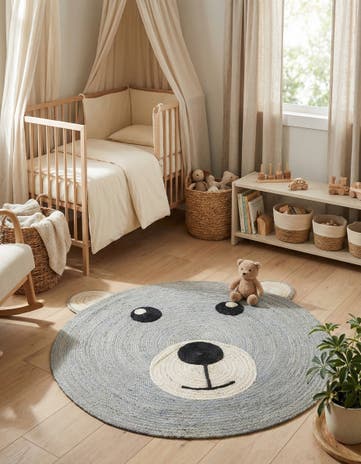 Gray Hand Braided Kids Braided Jute Round Rug