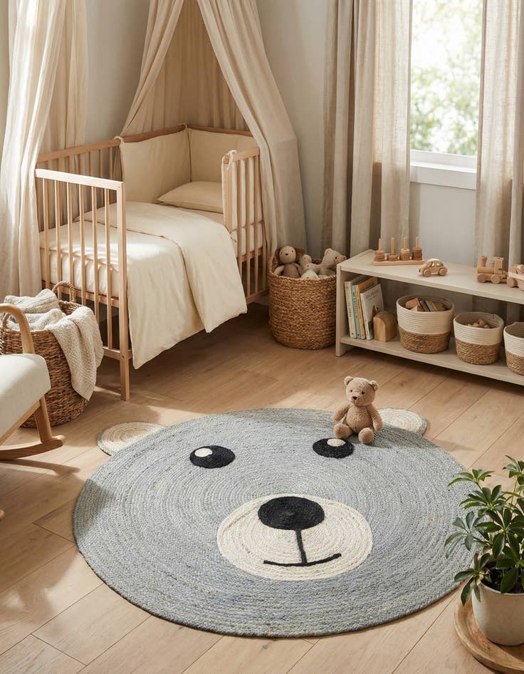 Detail image of 4' 1 x 4' 1  Hand Braided Kids Braided Jute Round Rug