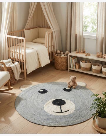 Gray Hand Braided Kids Braided Jute Round Rug