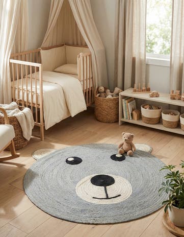 Gray Hand Braided Kids Braided Jute Round Rug