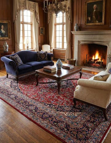 9' 9 x 12' 6 Hand Knotted Kashan Persian Wool Rug