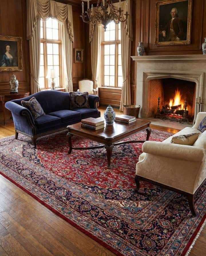 9' 9 x 12' 6 Hand Knotted Kashan Persian Wool Rug