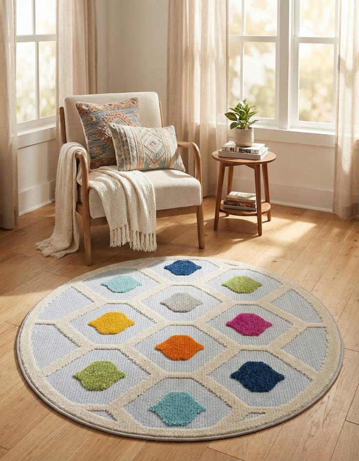 Detail image of 3' 3 x 3' 3  Washable Aruba Indoor / Outdoor Round Rug