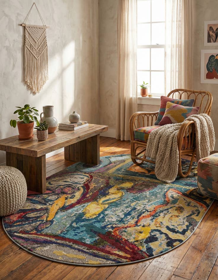 Detail image of 6' 1 x 9'  Washable Haerfest Oval Rug