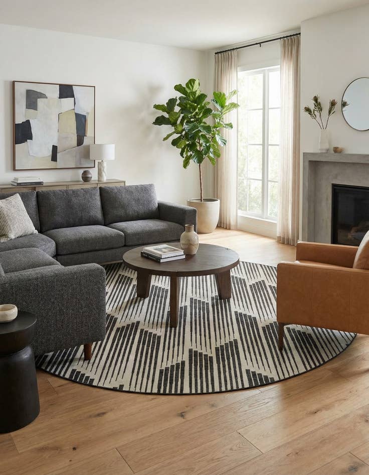 Detail image of 13' x 13'  Washable Modern Indoor / Outdoor Round Rug