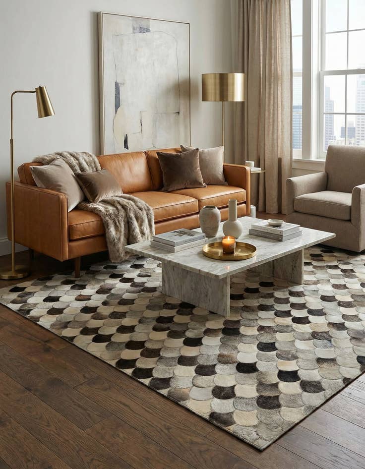 Detail image of 5' 1 x 8' Cowhide - Patchwork Rug