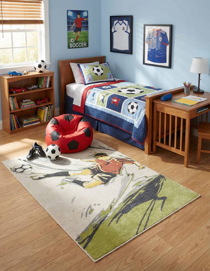 Detail image of 4' x 6' Soccer Player Whimsy Kids Rug