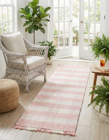 Pink Easy-Clean Eco Plaid Washable Indoor / Outdoor Runner Rug