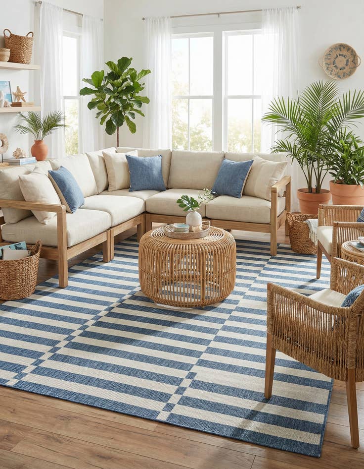 Detail image of 10' x 10'  Washable Striped Indoor / Outdoor Square Rug