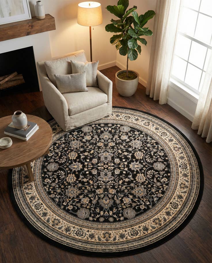 Black 10' x 10' Yasmin Round Rug | Rugs.com