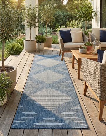 Blue Easy-Clean Modern Indoor / Outdoor Runner Rug