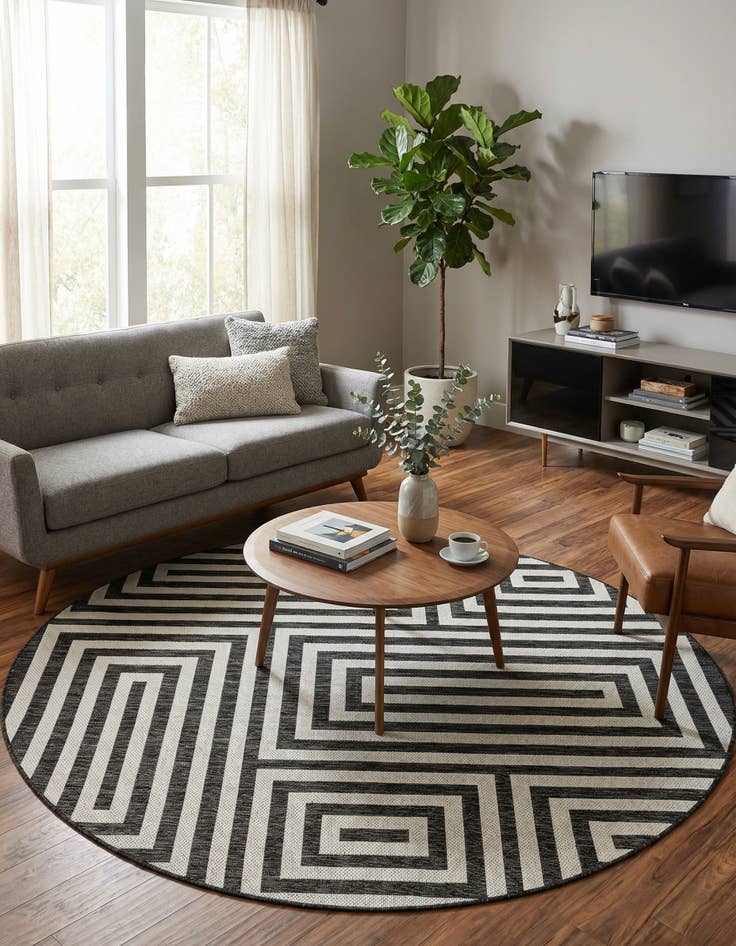 Detail image of 7' 10 x 7' 10  Washable Modern Indoor / Outdoor Round Rug