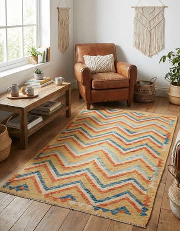 3' 5 x 6' 3 Hand Woven Kilim Maymana Wool Rug