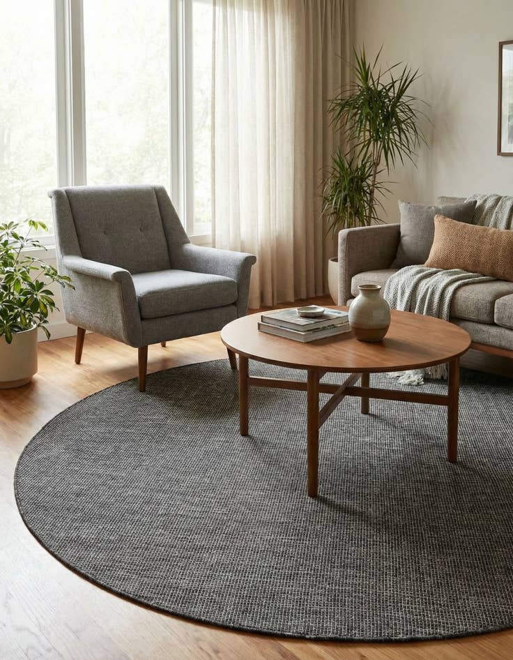 Detail image of 6' 1 x 6' 1  Washable Solid Indoor / Outdoor Round Rug