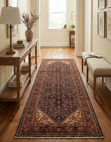 3' 8 x 9' 9 Hand Knotted Hossainabad Persian Wool Runner Rug