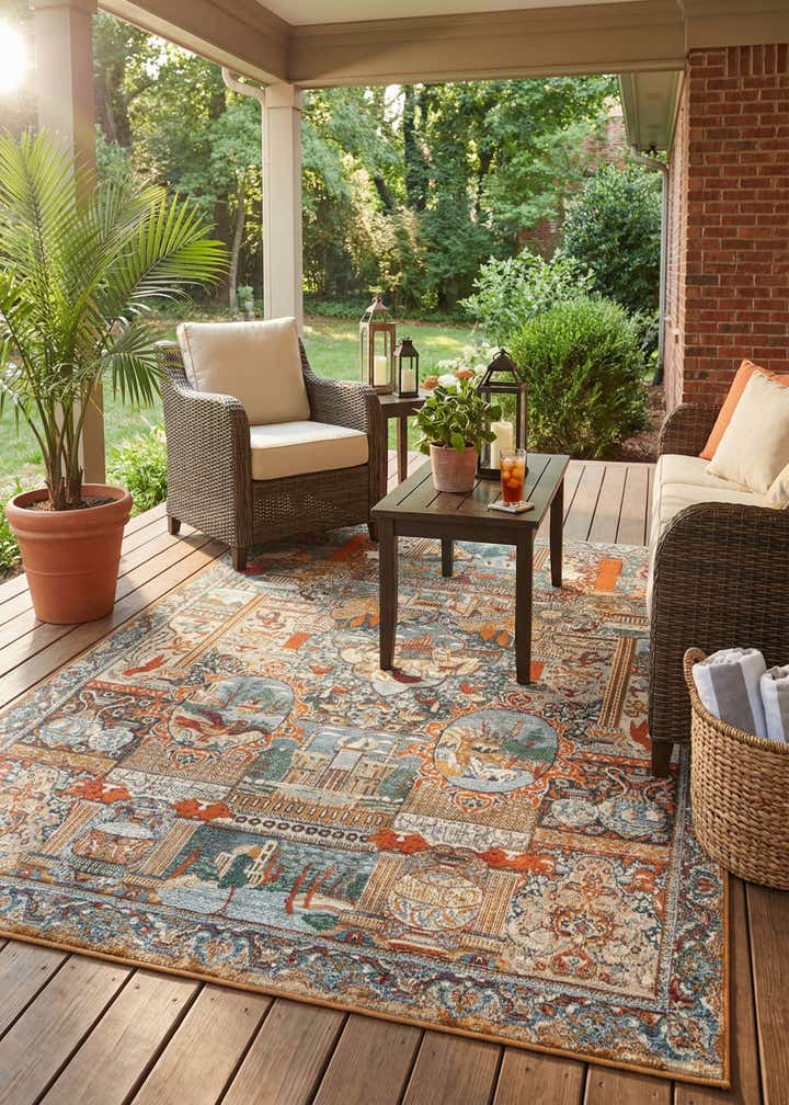 5' 3 x 8' Easy-Clean Traditional Indoor / Outdoor Rug