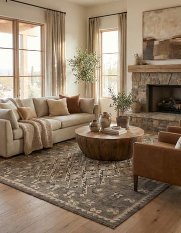 6' 11 x 9' 8 Hand Woven Kilim Maymana Wool Rug
