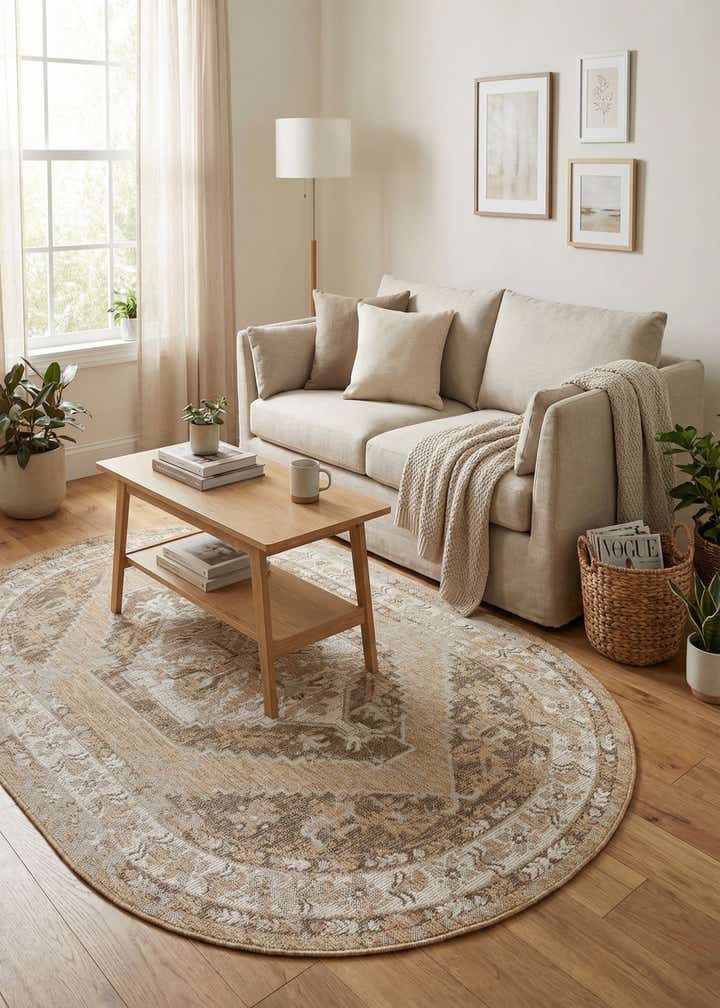 5' 3 x 8' Easy-Clean Traditional Indoor / Outdoor Oval Rug