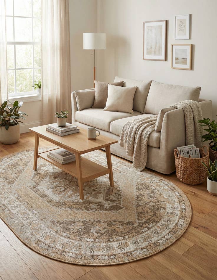 Detail image of 5' 3 x 8'  Washable Traditional Indoor / Outdoor Oval Rug