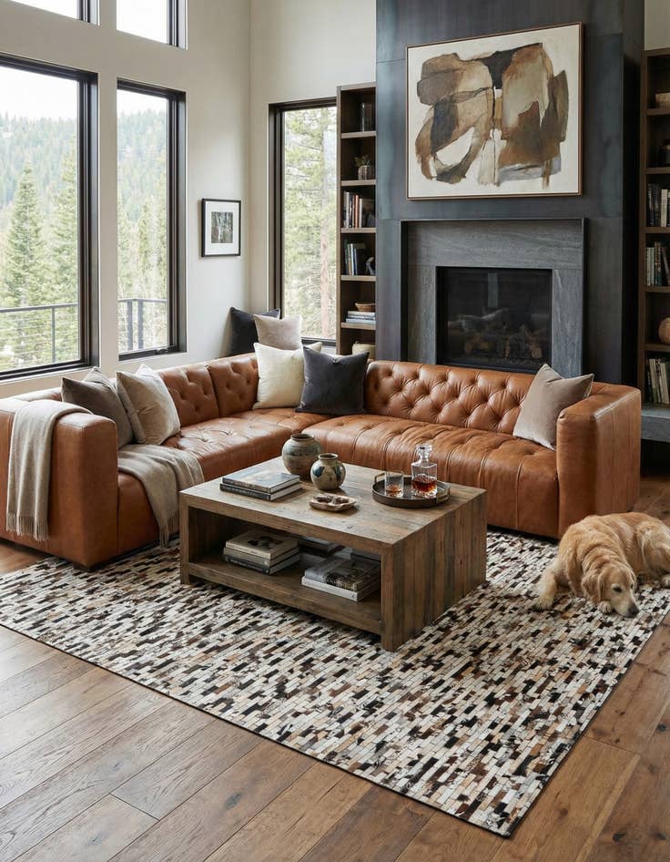 Detail image of  8' 1 x 9' 9 Cowhide Leather Rug