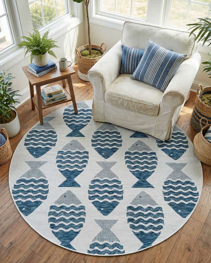 6' x 6' Easy-Clean Coastal Indoor / Outdoor Round Rug