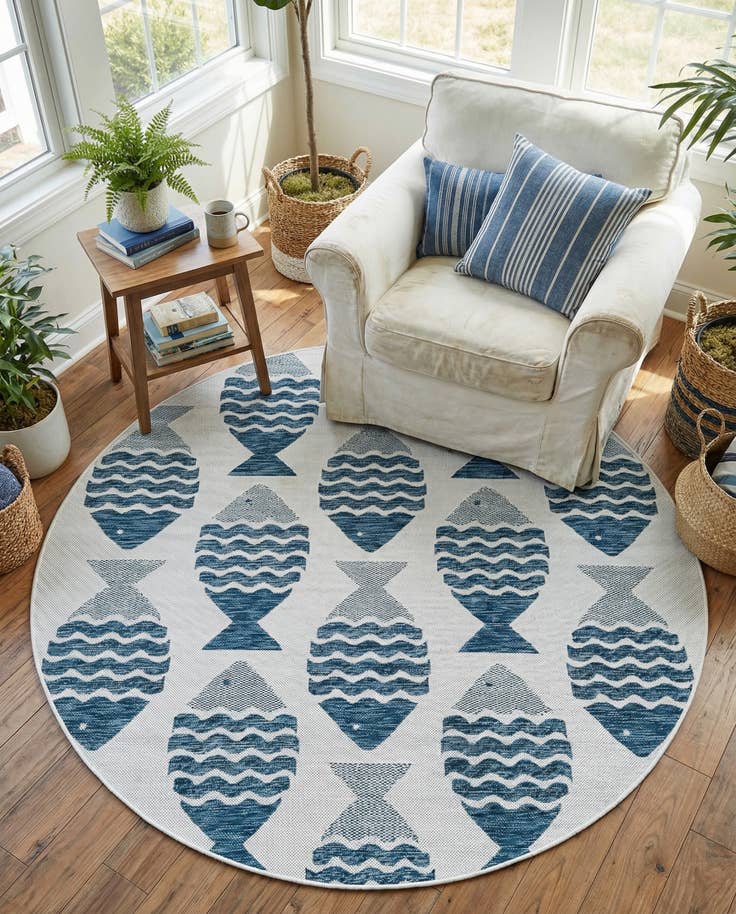 Detail image of 6' x 6' Easy-Clean Coastal Indoor / Outdoor Round Rug