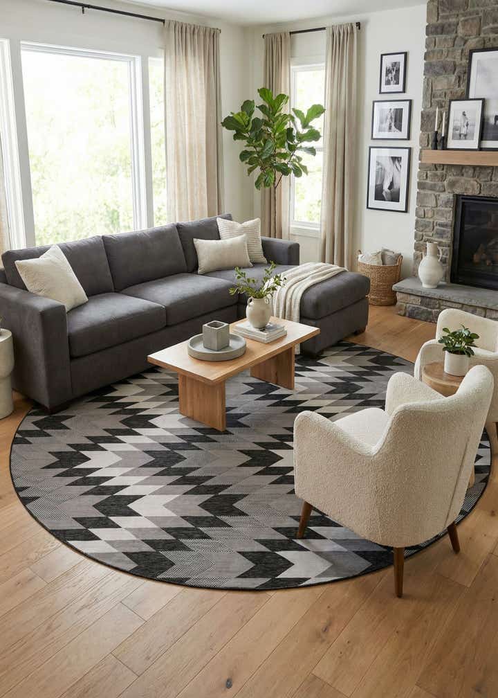 12' x 12' Easy-Clean Modern Indoor / Outdoor Round Rug