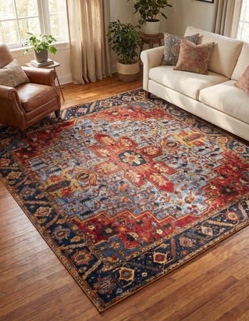 7' 10 x 7' 10 Easy-Clean Traditional Indoor / Outdoor Square Rug