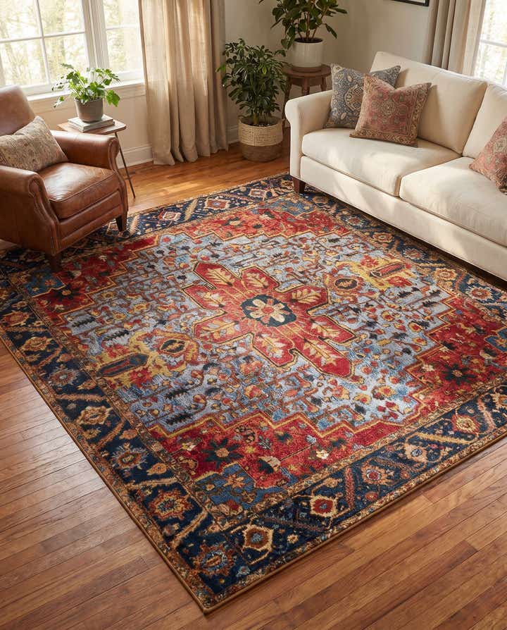7' 10 x 7' 10 Easy-Clean Traditional Indoor / Outdoor Square Rug