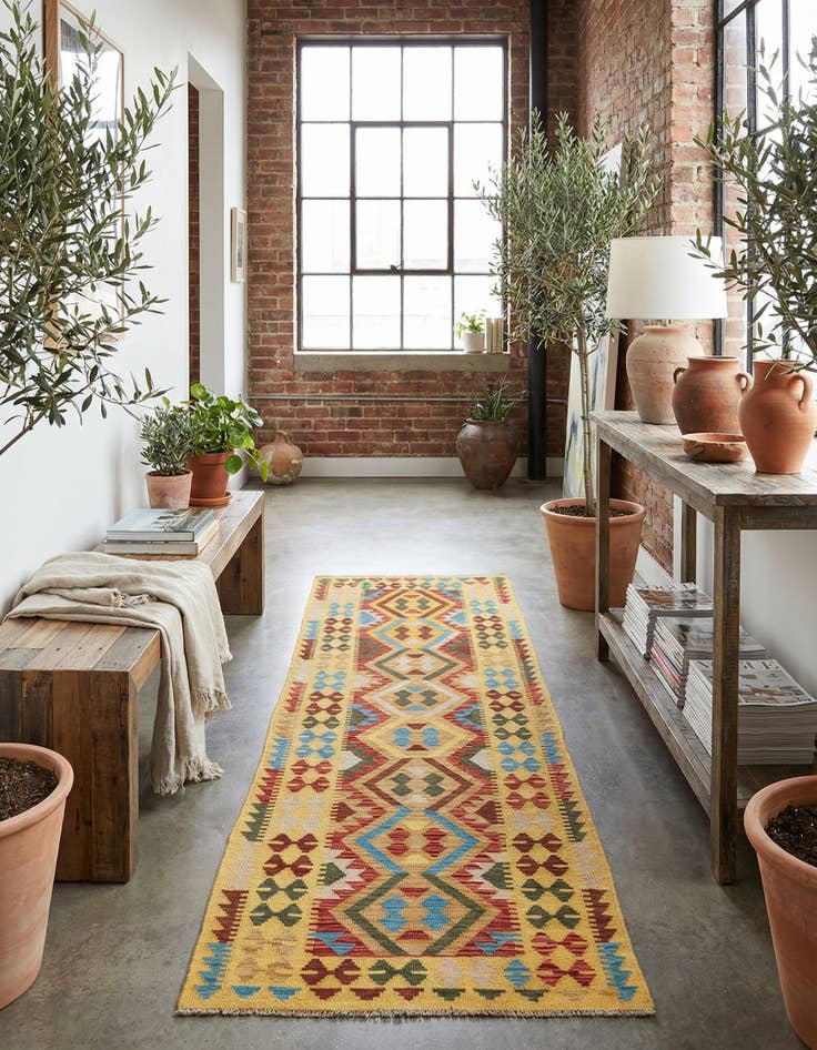 Detail image of 2' 10 x 9' 6  Hand Woven Kilim Maymana Wool Runner Rug