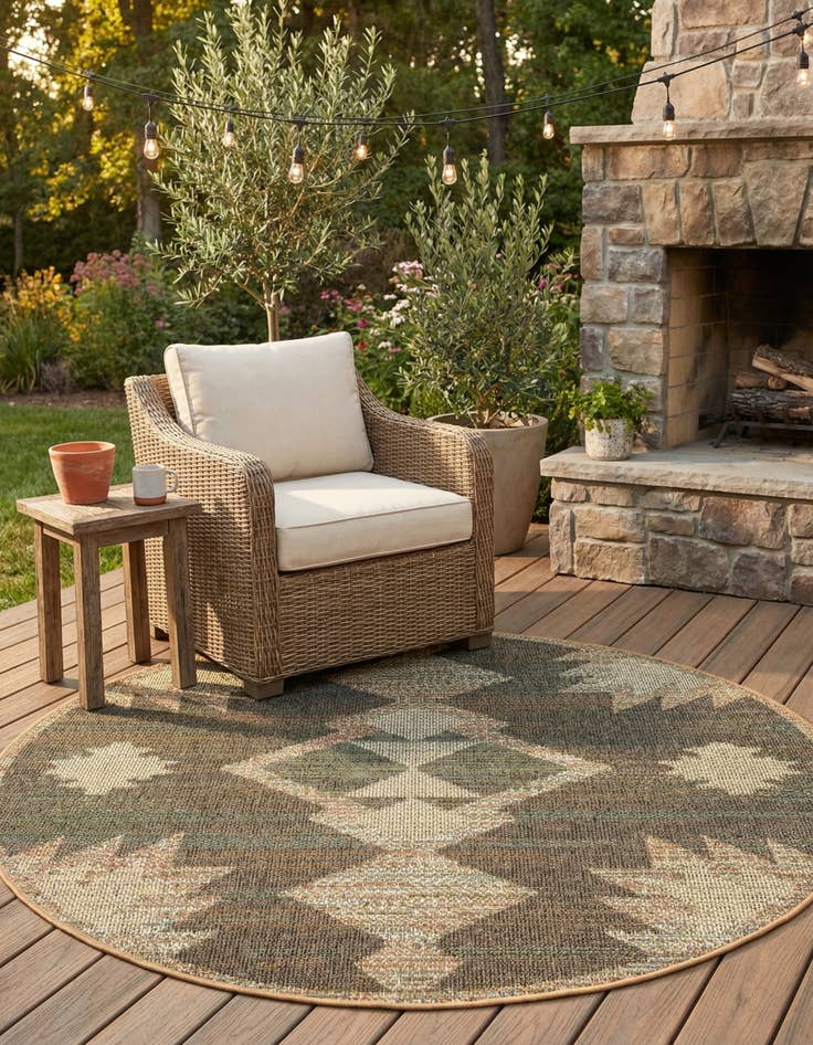 Detail image of 5' 3 x 5' 3  Washable Baja Indoor / Outdoor Round Rug