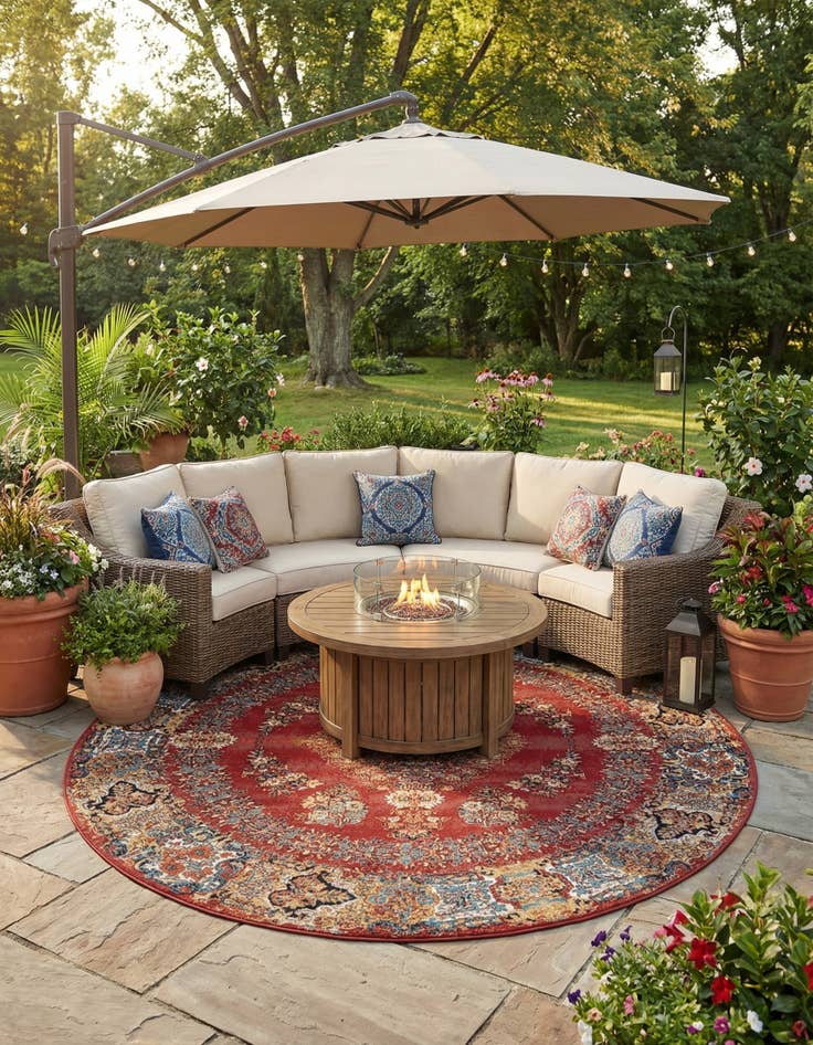 Detail image of 10' x 10'  Washable Traditional Indoor / Outdoor Round Rug