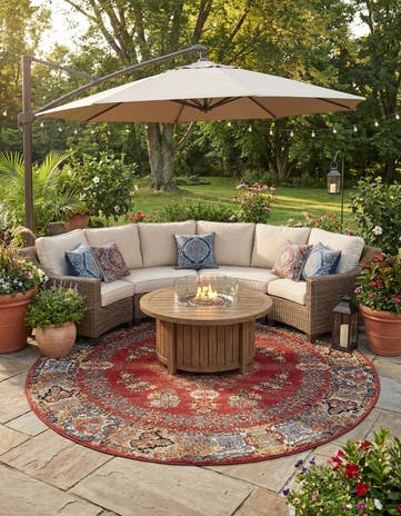 10' x 10' Easy-Clean Traditional Indoor / Outdoor Round Rug