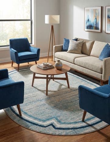 Blue Oasis Oval Rug