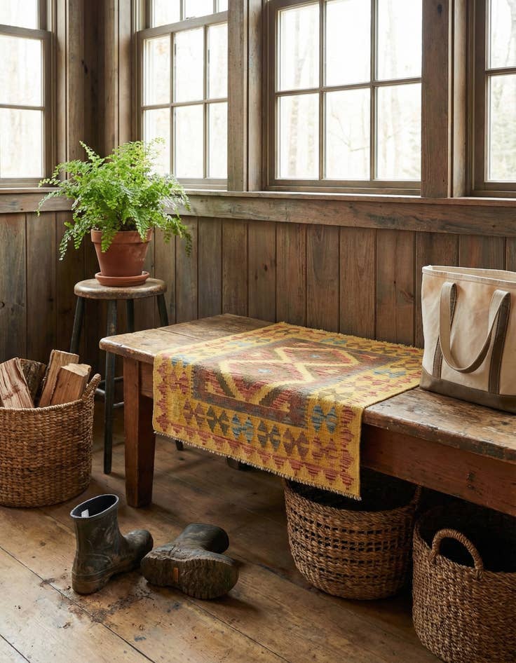 Detail image of  3' 2 x 3' 5  Hand Woven Kilim Maymana Wool Square Rug