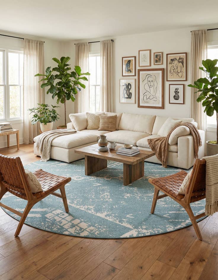 Detail image of  13' x 13'  Washable Bohemian Indoor / Outdoor Round Rug