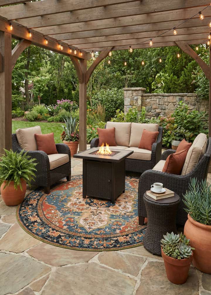 7' 10 x 7' 10 Easy-Clean Traditional Indoor / Outdoor Round Rug
