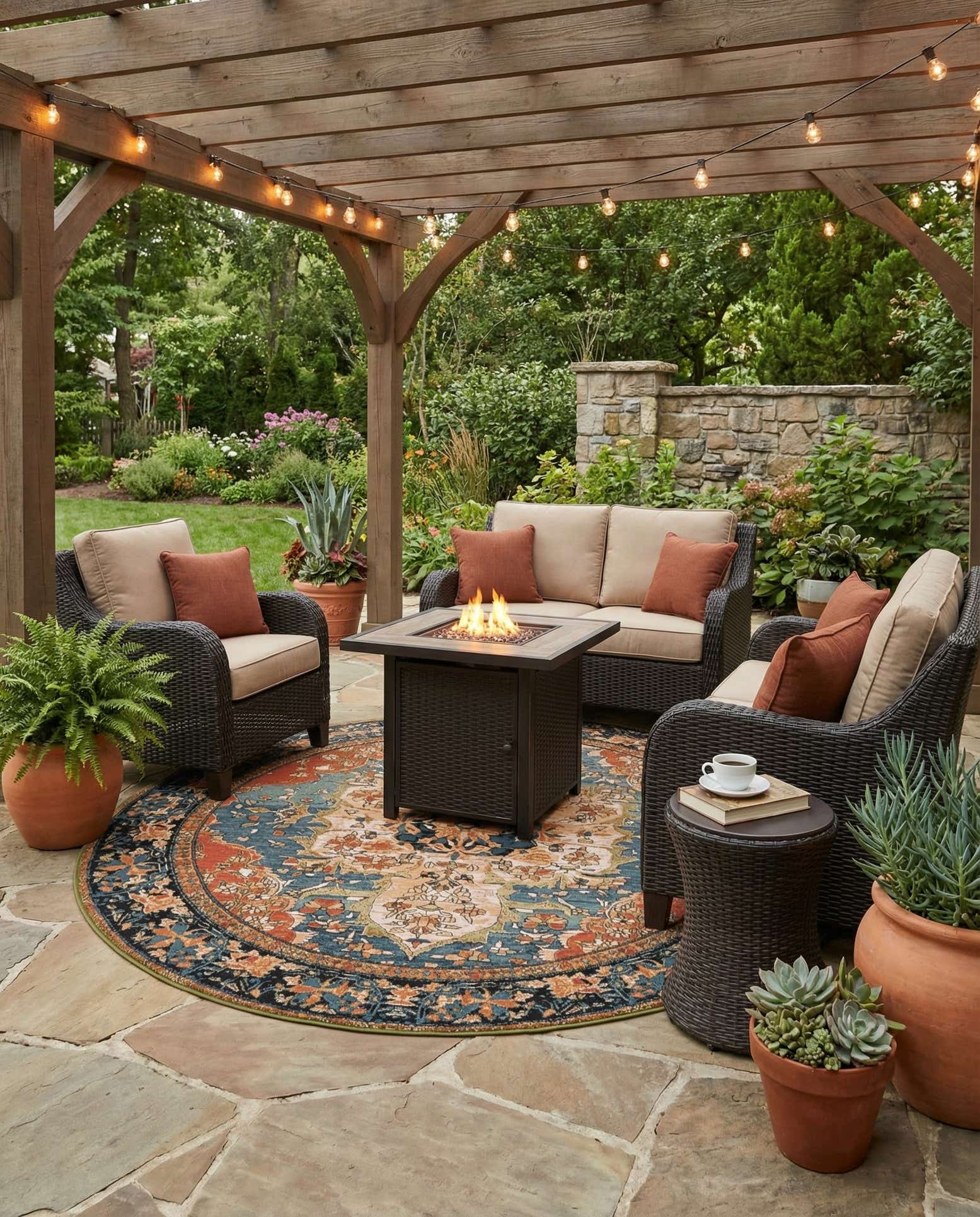 7' 10 x 7' 10 Easy-Clean Traditional Indoor / Outdoor Round Rug