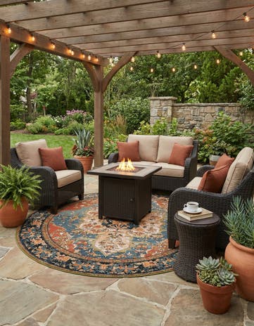 7' 10 x 7' 10 Easy-Clean Traditional Indoor / Outdoor Round Rug