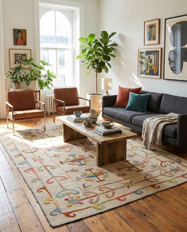 5' 9 x 7' 10 Hand Woven Kilim Suzani Wool Rug