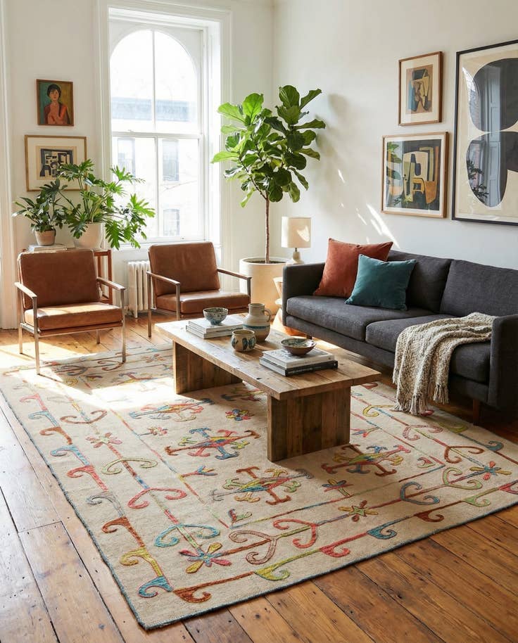 Detail image of 5' 9 x 7' 10 Hand Woven Kilim Suzani Wool Rug