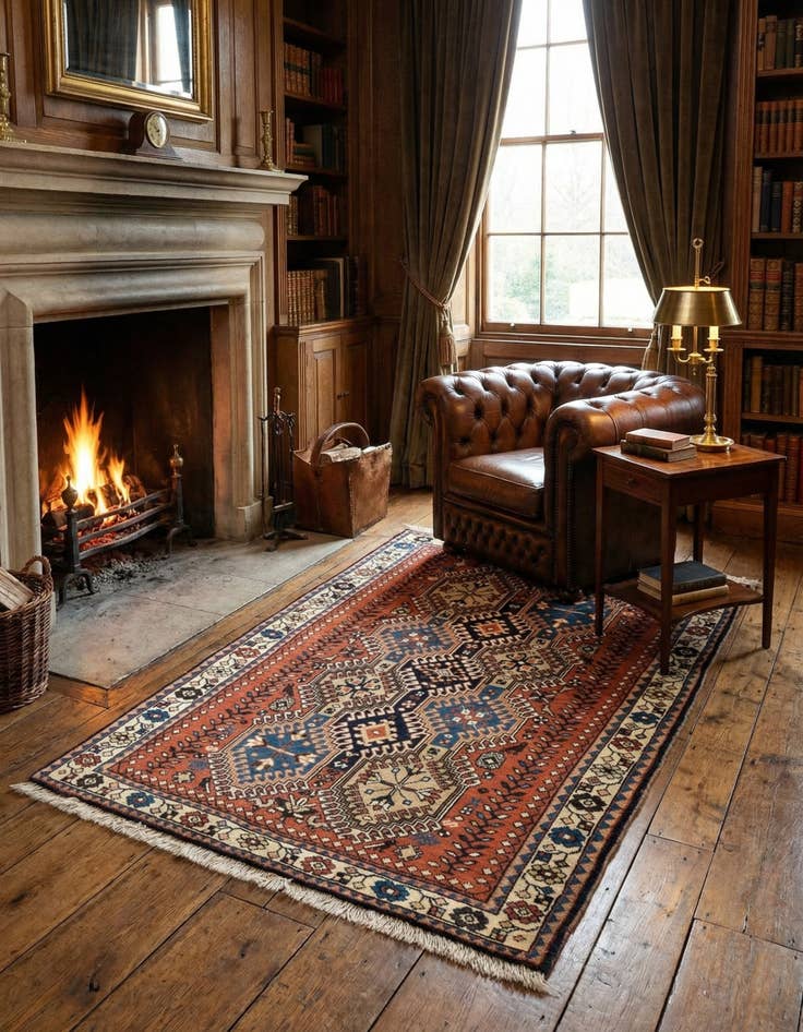 Detail image of  3' 5 x 4' 11  Hand Knotted Yalameh Persian Wool Rug