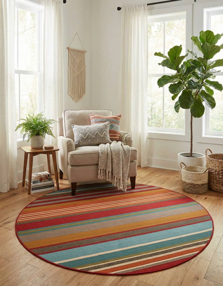 Detail image of  4' x 4'  Washable Modern Indoor / Outdoor Round Rug