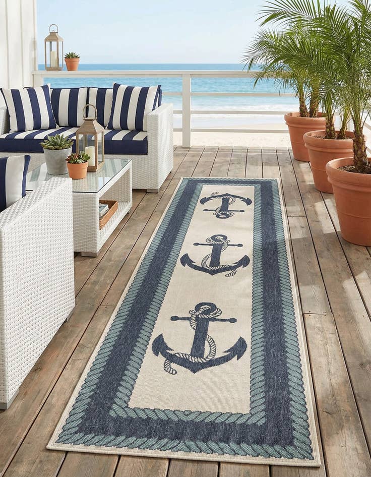 Detail image of 2' 7 x 10'  Washable Coastal Indoor / Outdoor Runner Rug