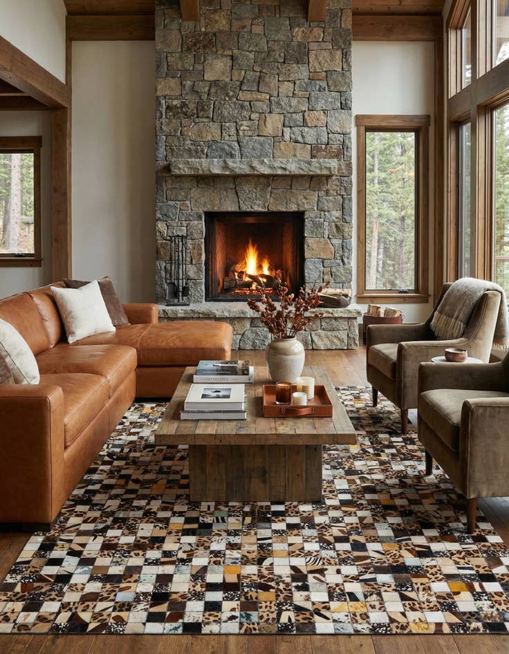 Detail image of 5' 1 x 8' Cowhide Leather Rug