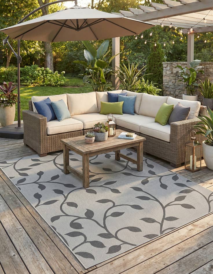 Detail image of 8' x 11' 4  Washable Botanical Indoor / Outdoor Rug